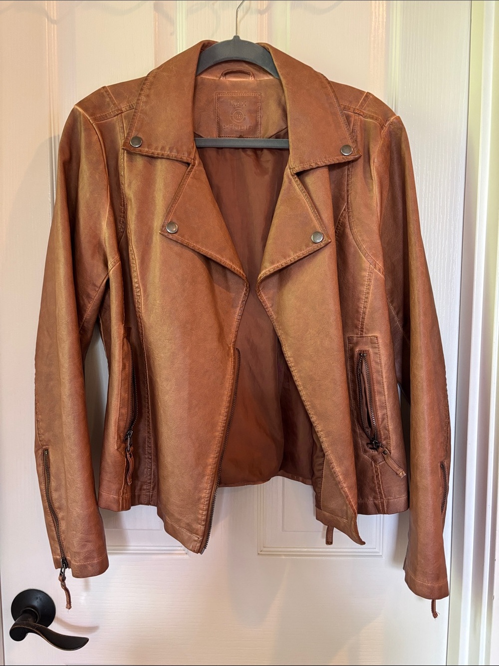Max Studio Tan Brown Faux Leather Moto Jacket